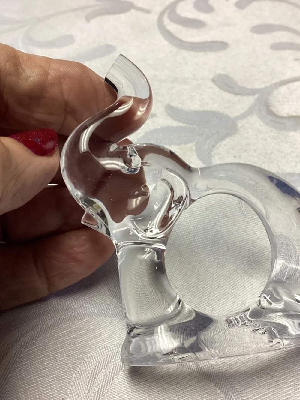 Lucite ELEPHANT TRUNK UP NAPKIN HOLDERS. BOXED CLEAR TAIWAN